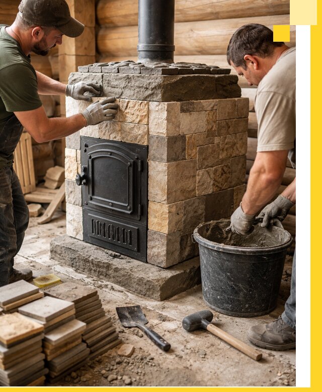 Облицовка банной печи под ключ в Железногорске: камень и плитка