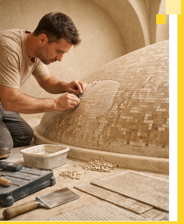 Профессиональная укладка мозаики для хамама под ключ в Железногорске