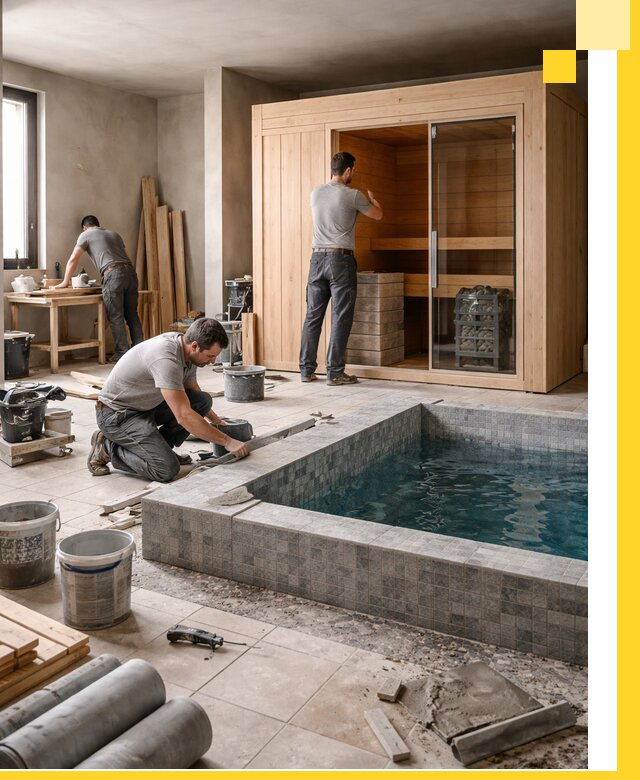 SPA зоны под ключ с бассейном сауной и печью в Железногорске